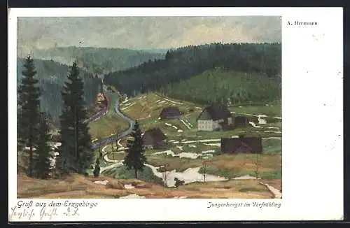 Künstler-AK sign. A. Herrmann: Erzgebirge, Jungenhengst im Vorfrühling