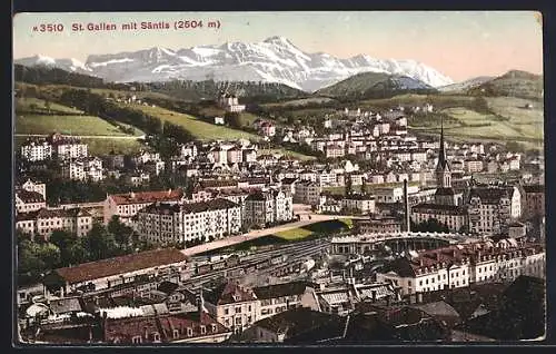 AK St. Gallen, Blick auf die Stadt und den Säntis