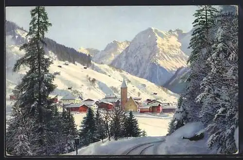 AK Klosters, Ortsansicht im Winter mit Ganardhorn