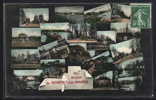 AK Nogent-sur-Marne, Bahnhof, Brücke, Uferpartie