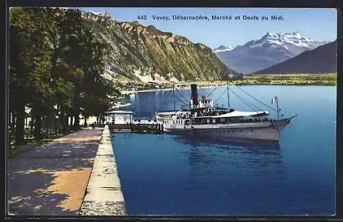 AK Vevey, Débarcadère, Marché et Dents du Midi