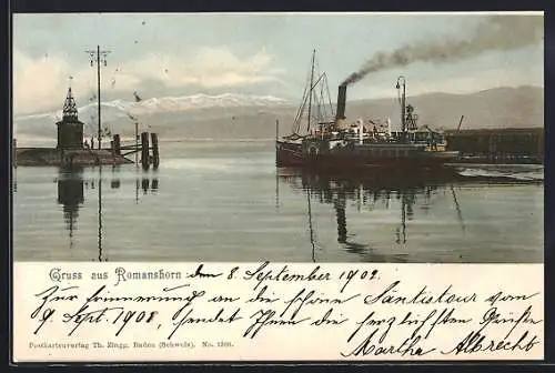 AK Romanshorn, Dampfer in der Hafeneinfahrt