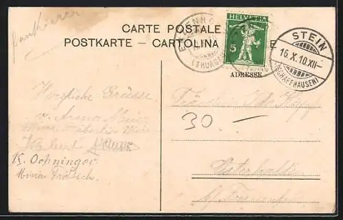 AK Stein a. Rhein, Dampfer auf dem Rhein, Teilansicht mit Kirche