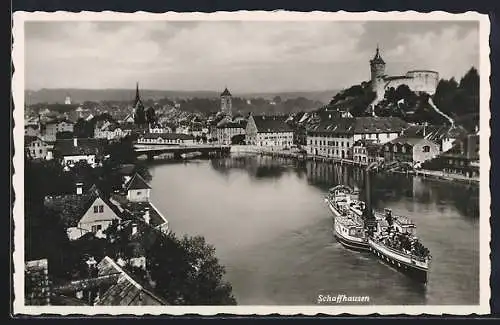AK Schaffhausen, Ortsansicht mit Dampfer