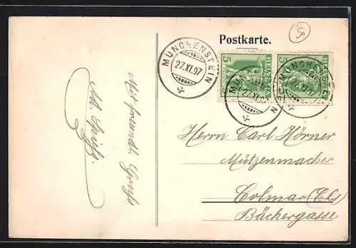 Künstler-AK Schweizer Briefmarke mit Junge und Äpfeln, Erzählen wird man von dem Knaben Tell...