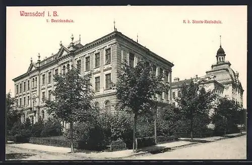 AK Warnsdorf / Varnsdorf, V. Bezirksschule und K. k. Staats-Realschule