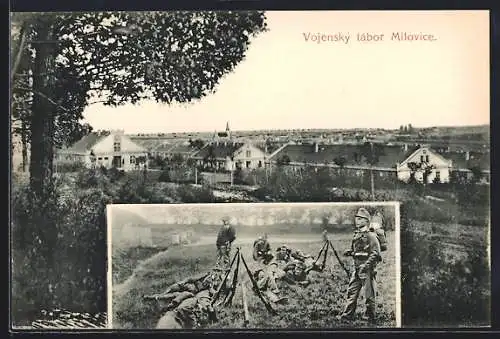 AK Milowitz / Milovice, Vojensky tábor, Truppenübungsplatz, Soldaten in Uniform