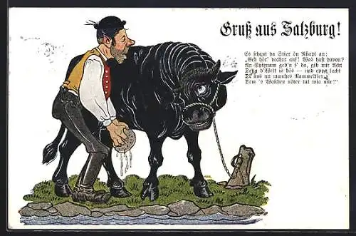 Künstler-AK Salzburg, Der Stierwascher, Sage