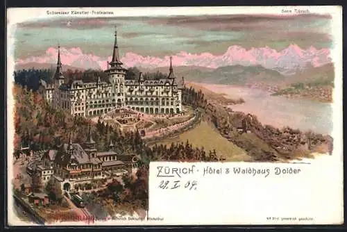 Künstler-AK C. Steinmann: Zürich, Hotel und Waldhaus Dolder