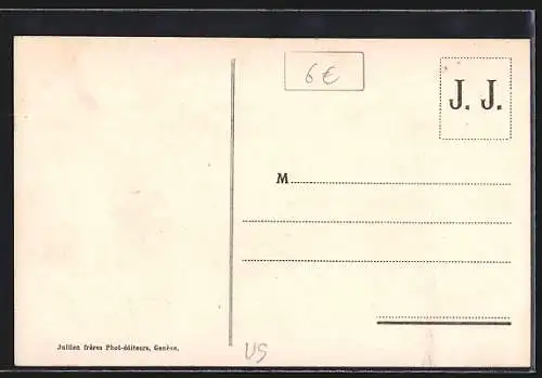 AK Grand St. Bernard, Bernhardiner im Schnee mit seinem Herrchen