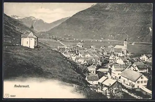 AK Andermatt, Teilansicht mit Kirche