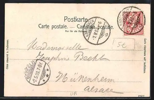 AK Goeschenen, Blick auf Kirche und Gotthardbahn