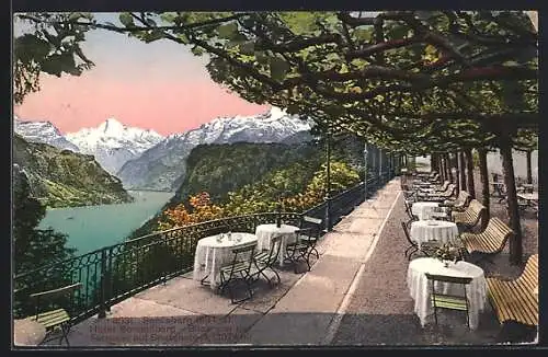 AK Seelisberg, Hotel Sonnenberg, Blick von der Terrasse auf Bristenstock
