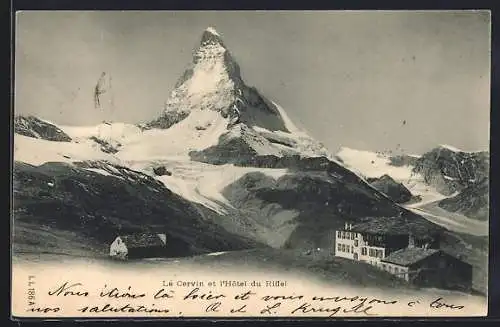AK Zermatt, Le Cervin, Hotel du Riffel, Blick zum Gipfel des Cervin