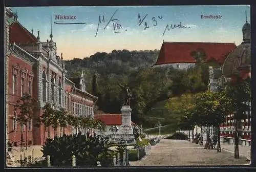 AK Miskolc, Erzsébettér, Strassenansicht