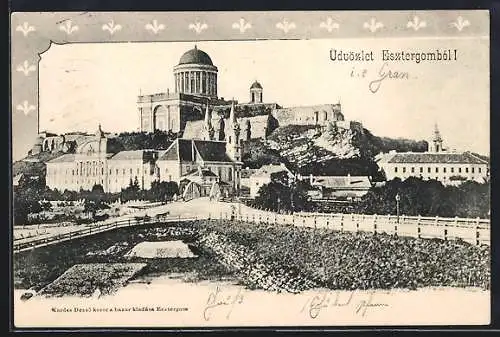 AK Esztergom, Panoramablick auf imposante Gebäude