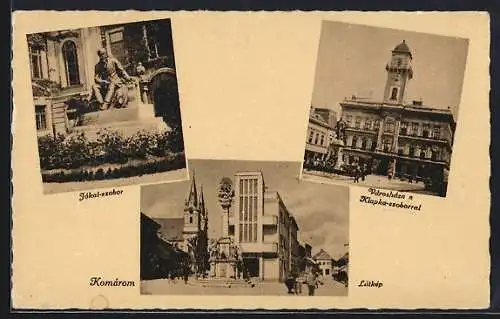 AK Komárom, Varoshaza a Klapka-szoborral, Jokai-szobor