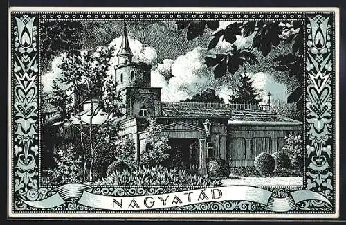 Künstler-AK Nagyatád, Darstellung vom Schloss