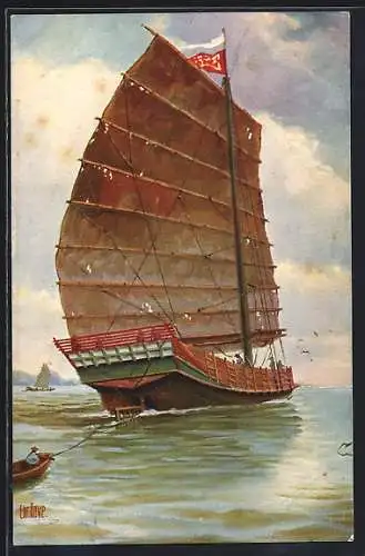 Künstler-AK Christopher Rave: Chines. Teetransportboot, Jetztzeit