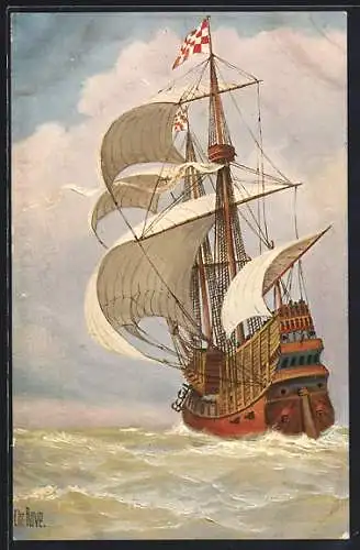 Künstler-AK Christopher Rave: Segelschiff Brabantisches Kriegsschiff um 1520