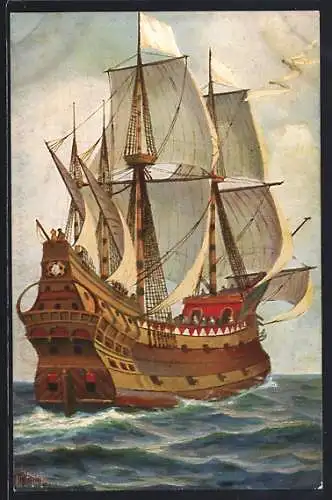 Künstler-AK Christopher Rave: Holländ. Kriegsschiff, 1670