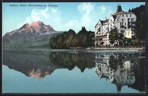 AK Hertenstein /Vierwaldstättersee, Schloss-Hotel Hertenstein und Pilatus