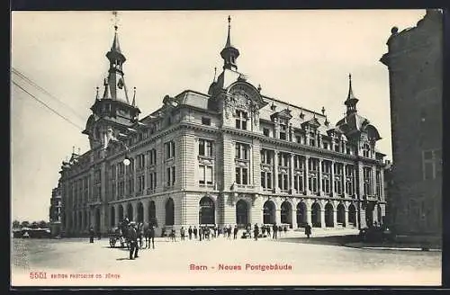 AK Bern, Neues Postgebäude mit Strassenpartie