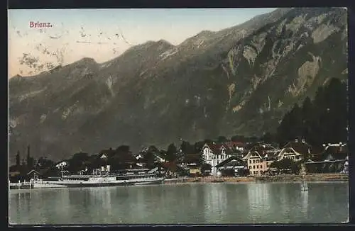 AK Brienz, Uferpartie mit Dampfer Jungfrau