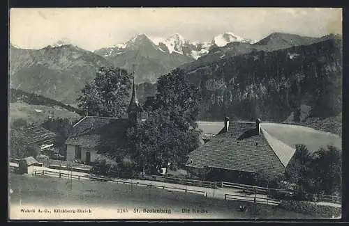 AK St. Beatenberg, Kirche mit Strassenpartie