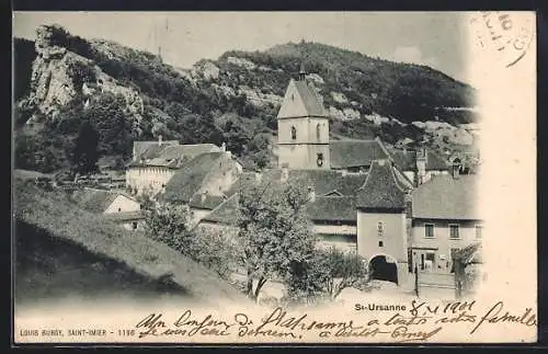 AK St-Ursanne, Ortspartie mit Kirche