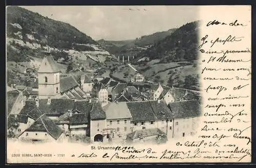 AK St. Ursanne, Teilansicht mit Kirche