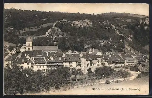 AK St. Ursanne /Jura Bernois, Teilansicht mit Kirche