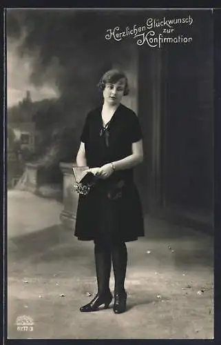 AK Glückwunsch zur Konfirmation, Mädchen mit Gebetsbuch