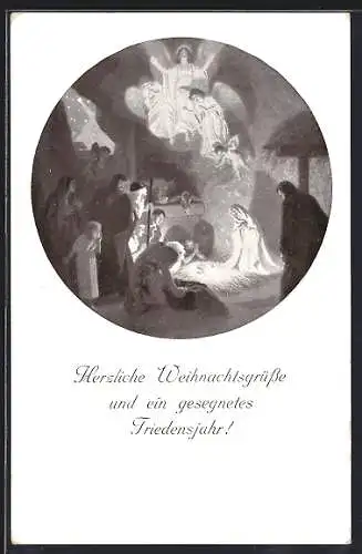 AK Schwebende Weihnachtsengel über der Krippe, Weihnachtsgruss