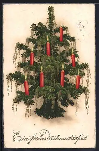 AK Weihnachtsbaum mit brennenden Kerzen, Ein frohes Weihnachtsfest