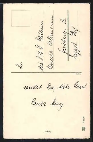 Künstler-AK Glückwünsche zum Schulanfang, Mädchen mit Schultüte auf dem Pausenhof