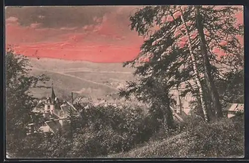 AK Le Locle, Une echappee, Blick über den Ort bei Abenddämmerung