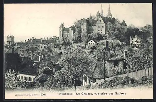 AK Neuchâtel, Le Château, vue prise des Sablons