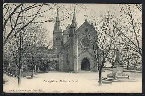 AK Neuchâtel, Collegiale et statue de Faren