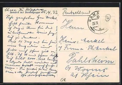 AK Samaden, Ortsansicht mit Berninagruppe