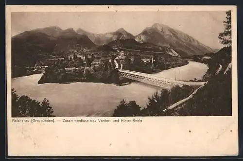 AK Reichenau /Graubünden, Zusammenfluss des Vorder- und Hinter-Rhein