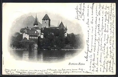 AK Spiez, Uferpartie mit Schloss