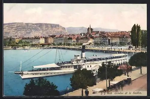 Foto-AK Genève / Genf, Raddampfer und Salève