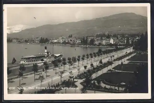 AK Vevey, Quai Roussy et vue sur le Mt. Pélerin