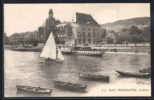 AK Neuchatel, Le Port et le Vapeur Helvetie
