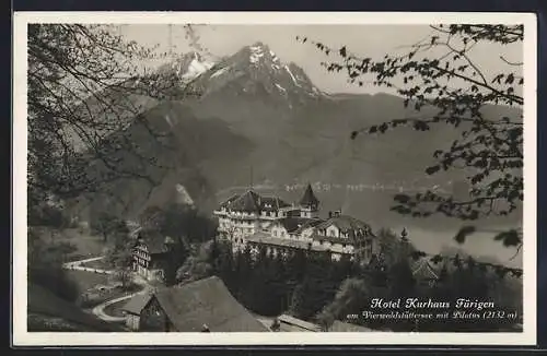 AK Fürigen am Vierwaldstättersee, Hotel Kurhaus mit Pilatus