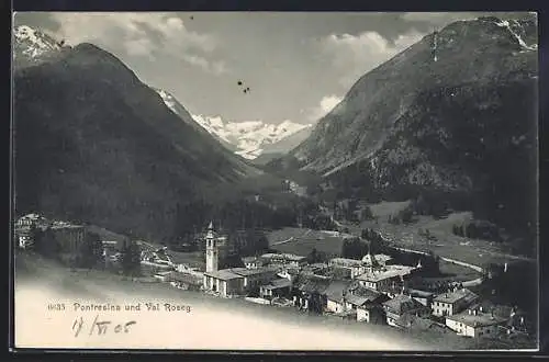AK Pontresina, Teilansicht und Val Roseg