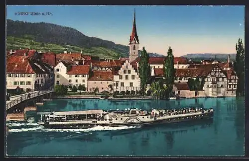 AK Stein a. Rh., Uferpartie mit Dampfer Horenklingen