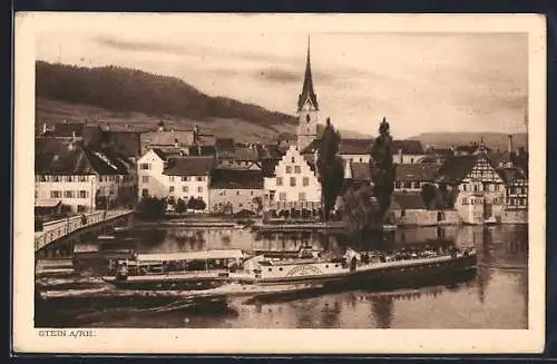 AK Stein a. Rh., Uferpartie mit Dampfer Hohenklingen