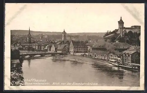 AK Schaffhausen, Ortsansicht von der Eisenbahnbrücke